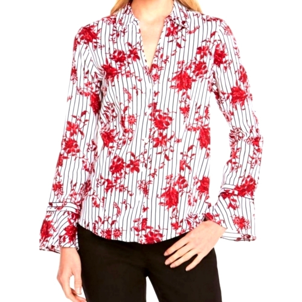 Foxcroft no iron floral button up with bell sleeves Size 14W